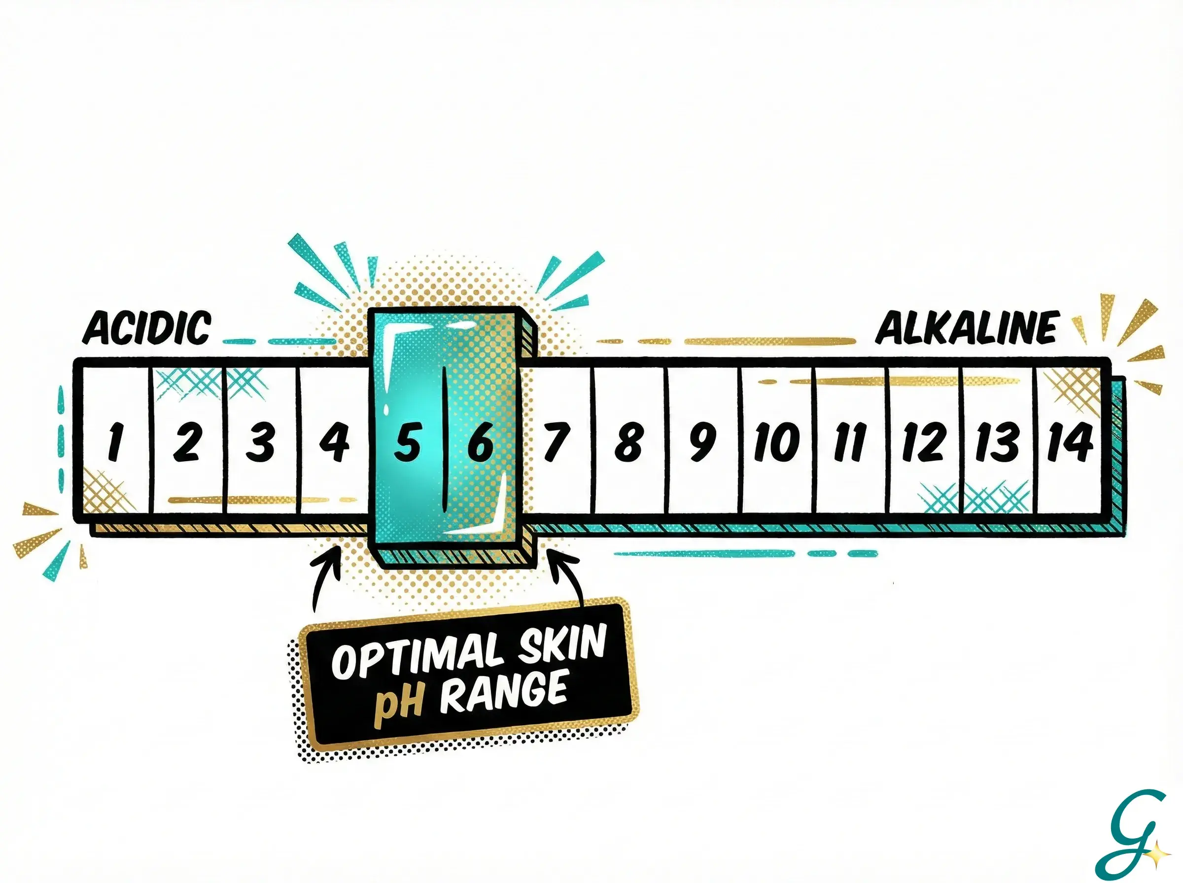 pH scale showing optimal skin pH range