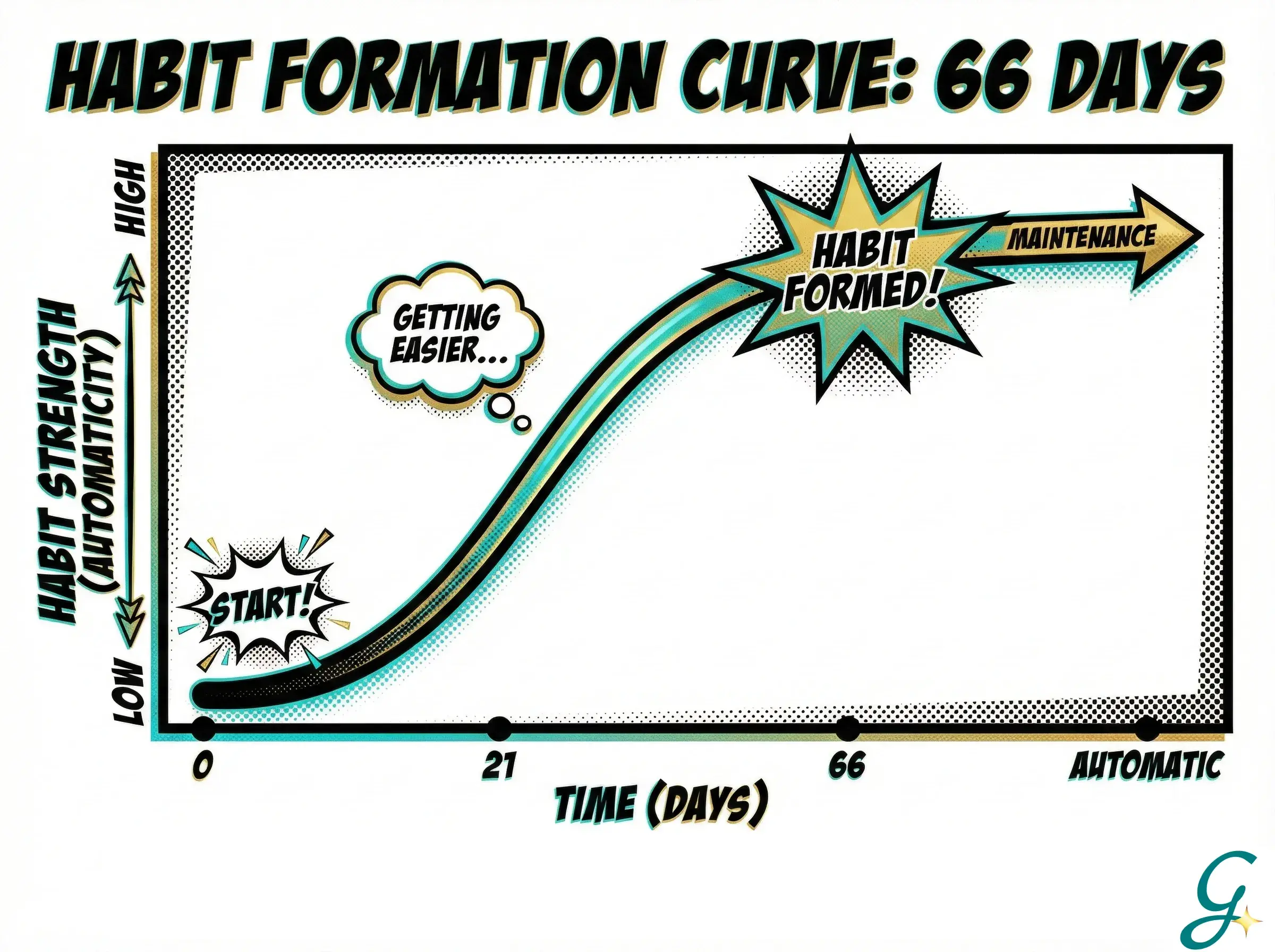 Graph showing habit formation curve over 66 days