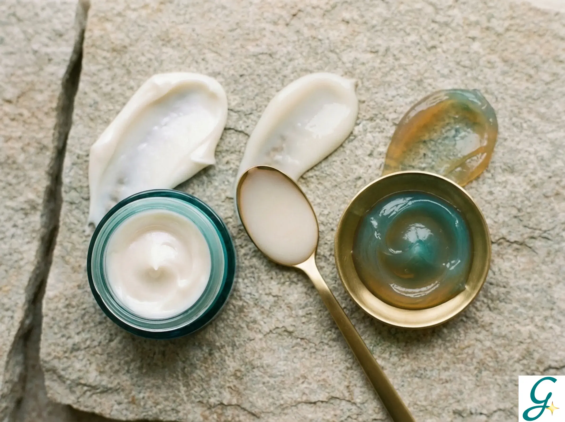 Product texture comparison showing cream, lotion, and ointment consistencies