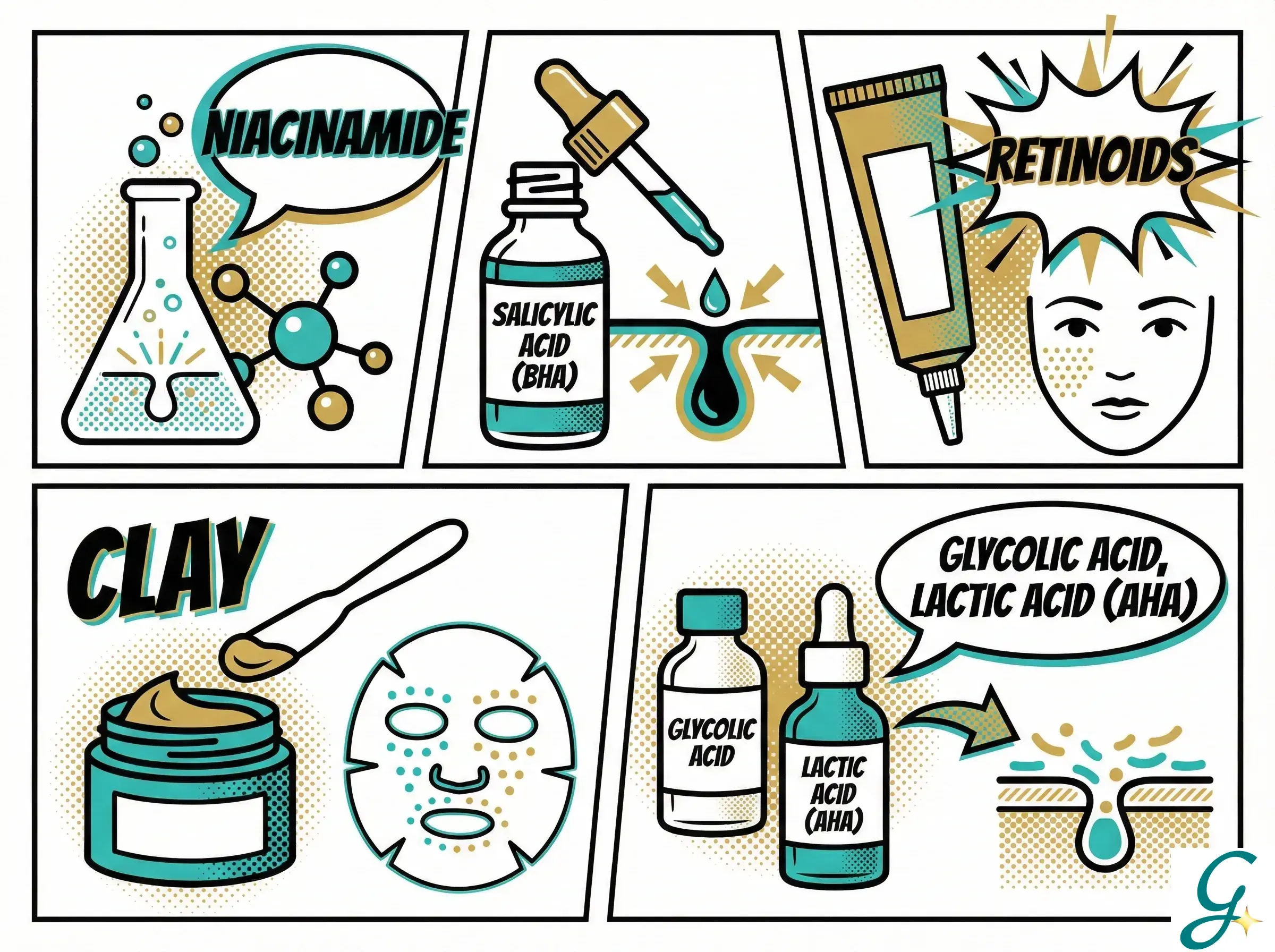 Key pore-minimizing ingredients with product examples