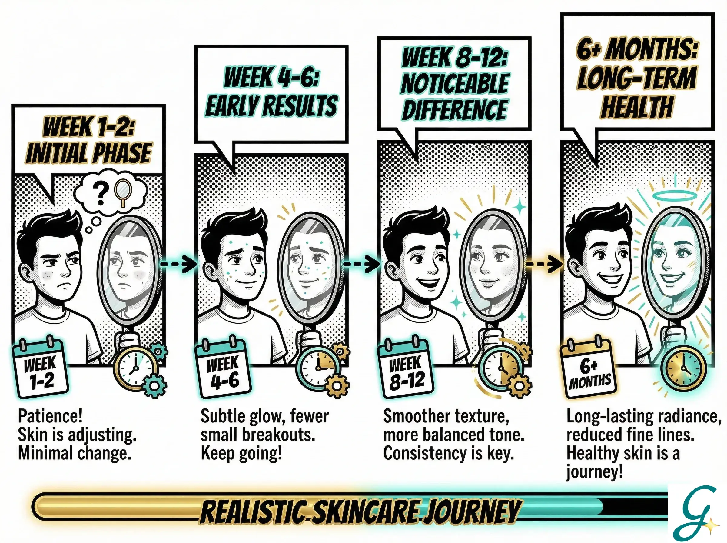 Timeline showing realistic expectations for skincare results