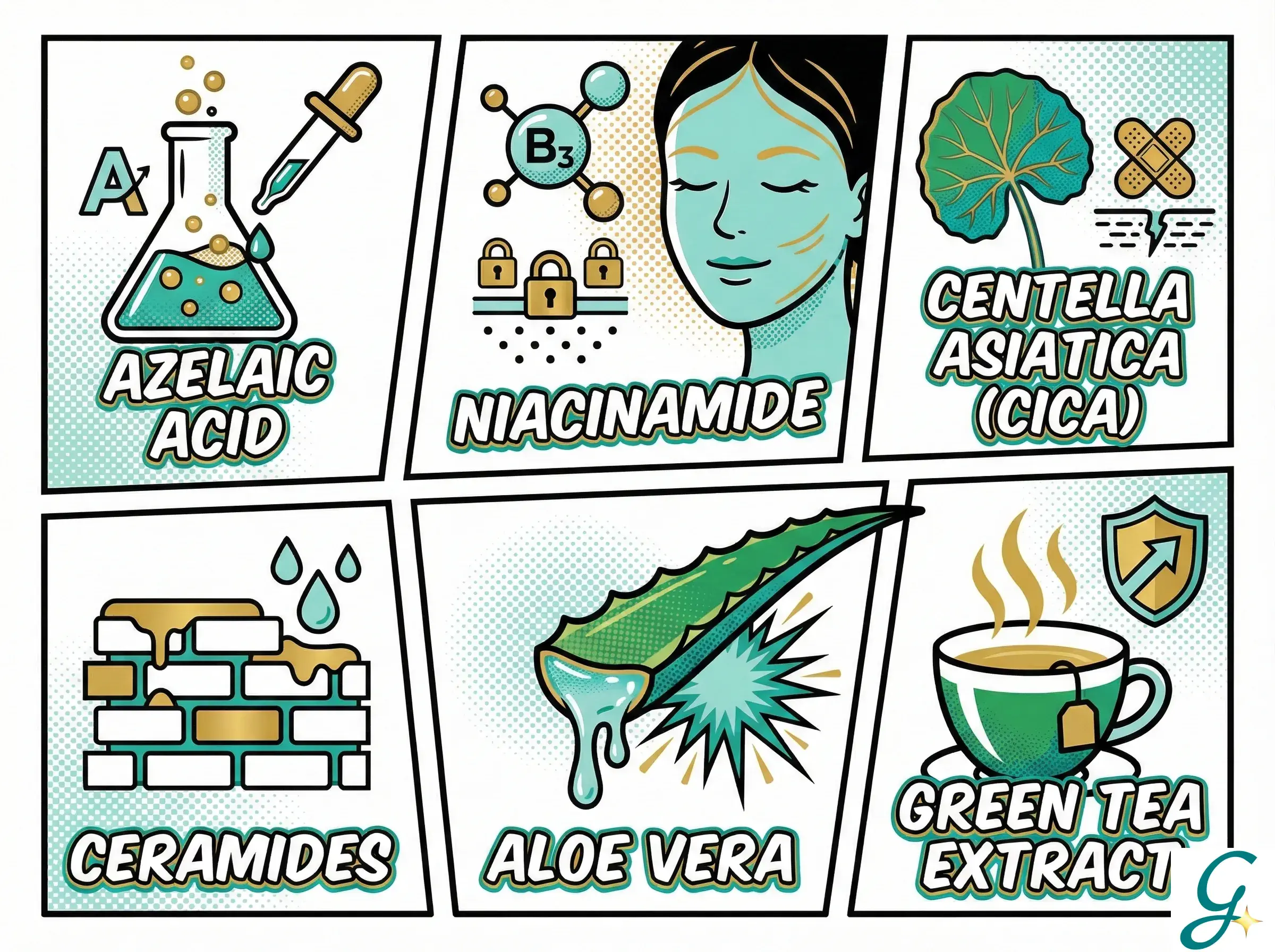 Key rosacea-friendly ingredients with product examples