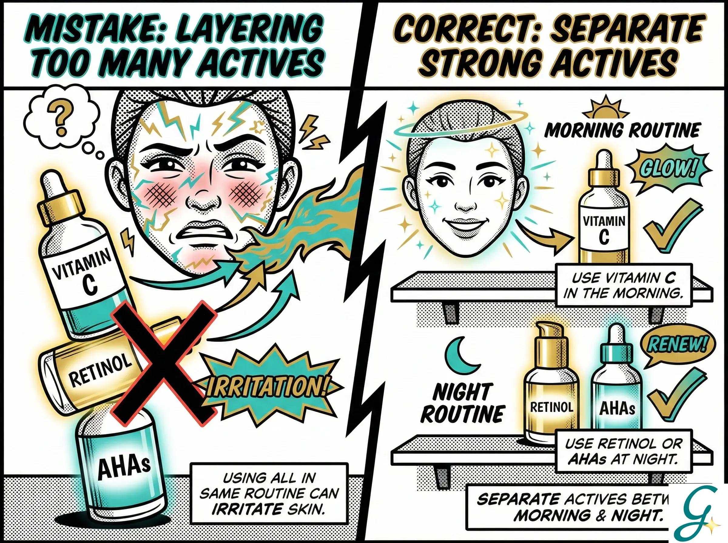 Split image showing correct vs incorrect product layering