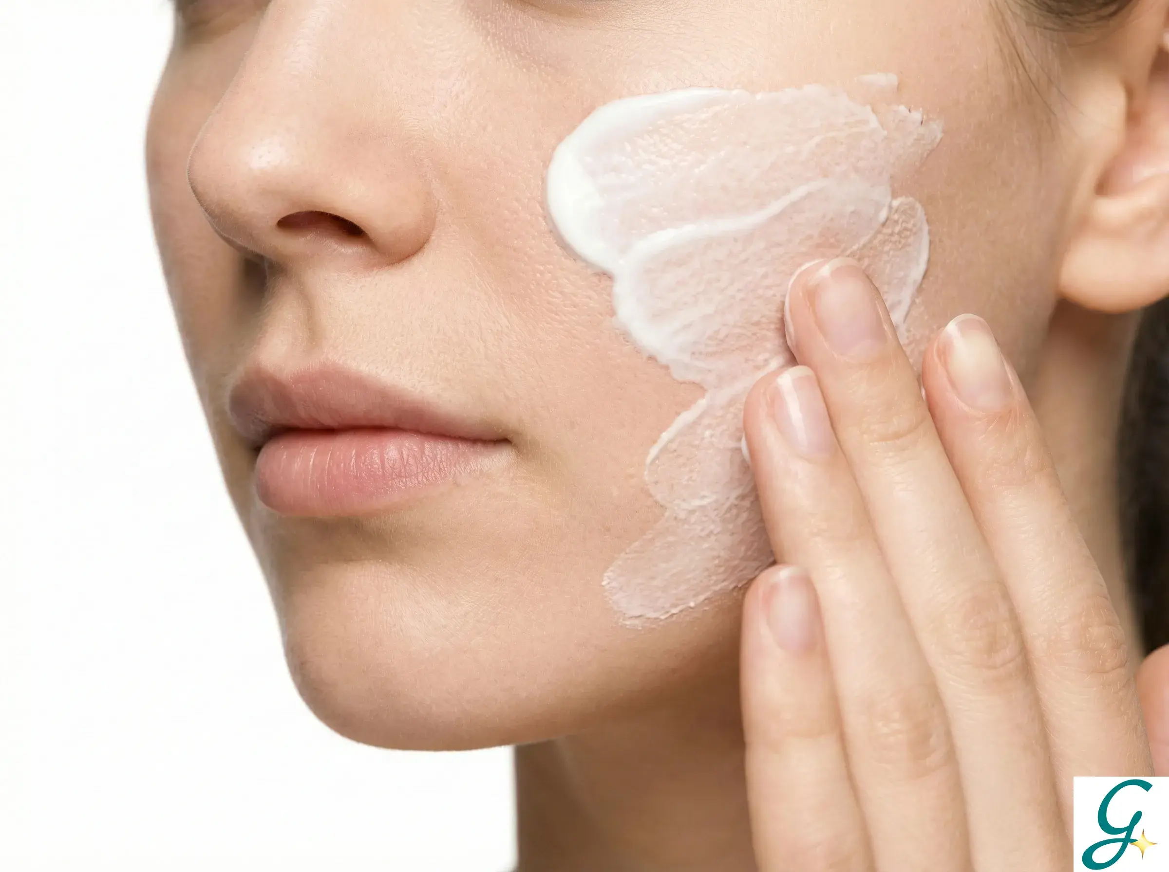 Close-up of non-comedogenic sunscreen being applied to face
