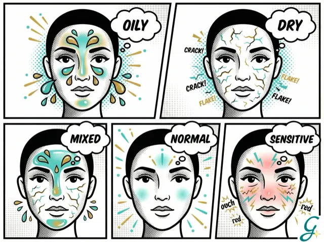 Diagram showing different skin types with visual indicators