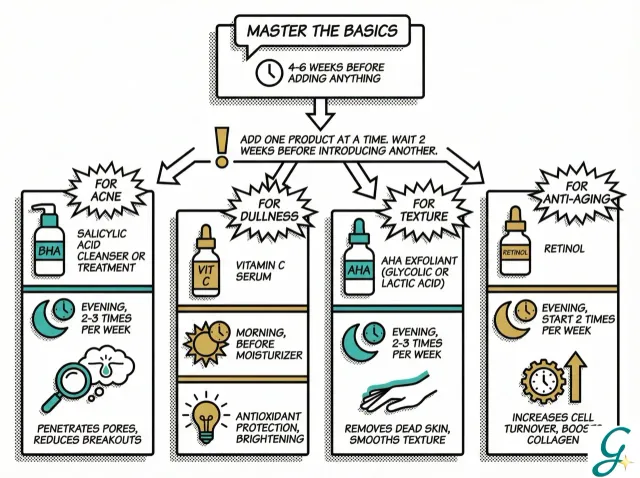 Flowchart showing when to add products based on skin concerns