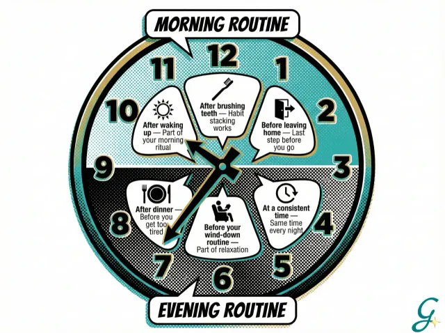 Clock showing optimal reminder times for morning and evening routines