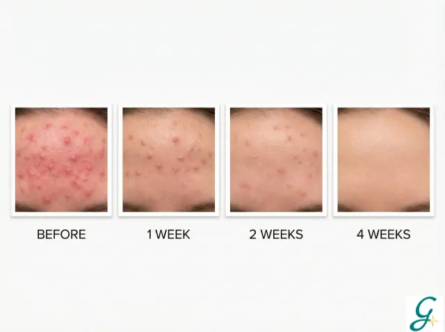 Timeline graphic showing expected improvement at 1 week, 2 weeks, and 4 weeks of treatment