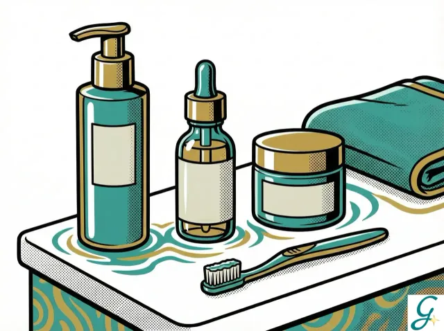 Clean, minimalist bathroom shelf with just 3-4 essential skincare products