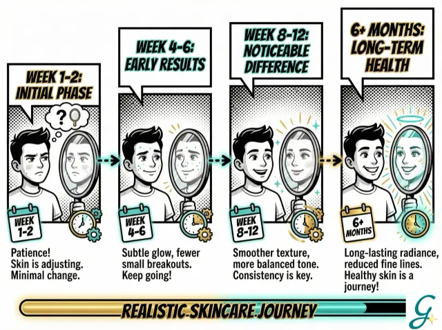 Timeline showing realistic expectations for skincare results