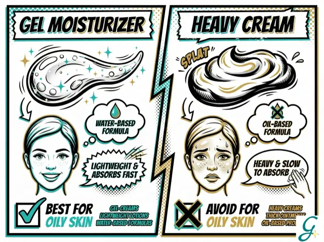 Product comparison showing gel moisturizer texture vs heavy cream texture