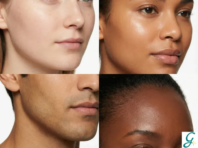 Diverse group of people with different skin tones showing healthy, clear skin