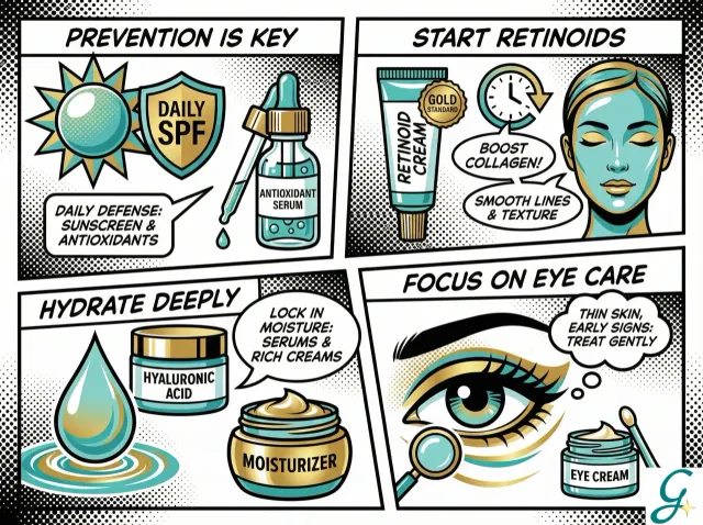 Infographic showing skin changes in 30s with prevention strategies