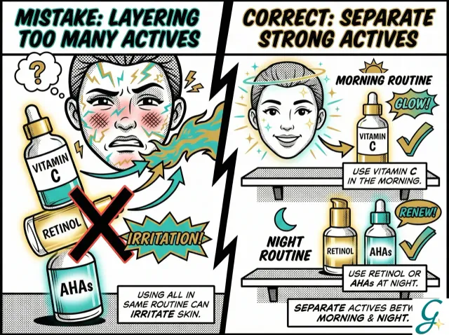 Split image showing correct vs incorrect product layering